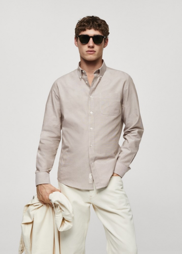 Mango Camisa regular fit Oxford algodón - Khaki