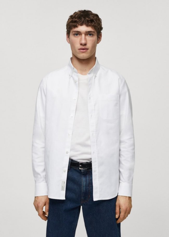 Mango Camisa regular fit Oxford algodón - Blanco