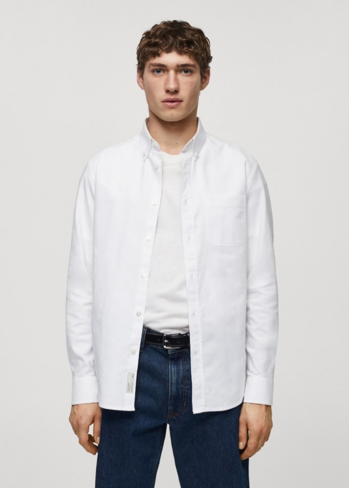 Mango Camisa regular fit Oxford algodón - Blanco