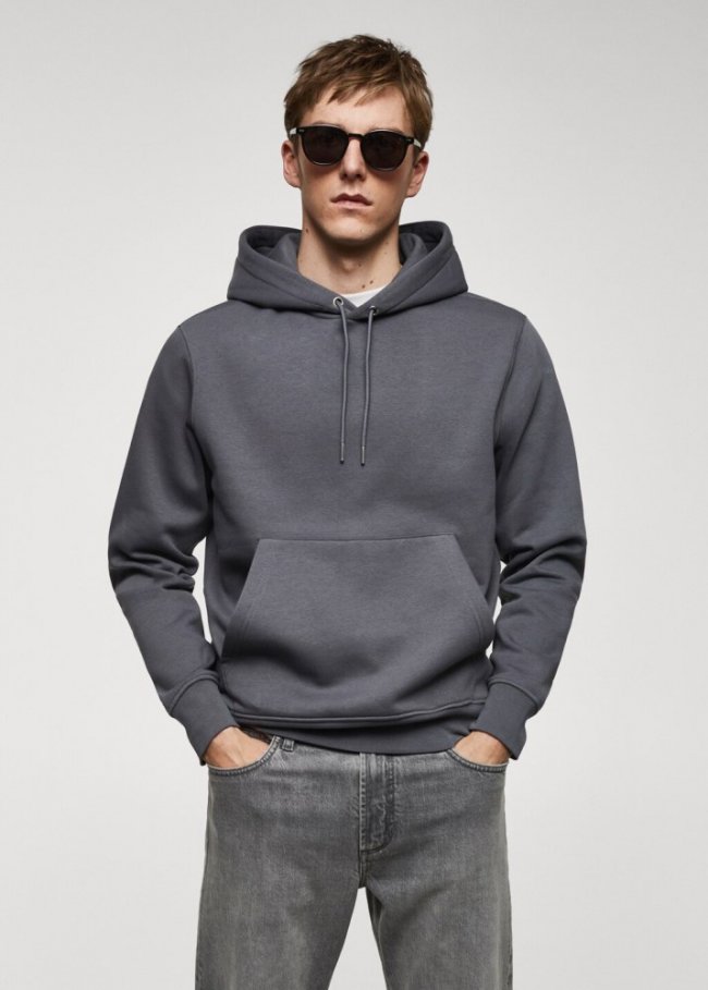 Mango Sudadera algodón capucha canguro - Gris oscuro