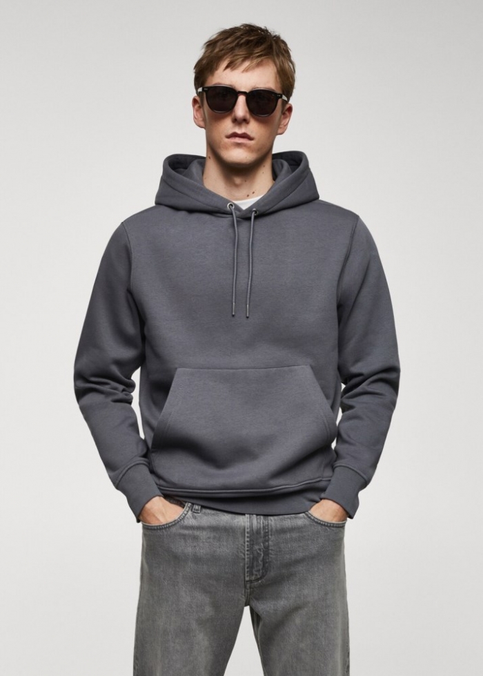 Mango Sudadera algodón capucha canguro - Gris oscuro