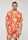 Mango Camisa algodón estampado hawaiano - Naranja