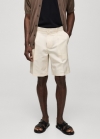 Mango Bermudas mezcla lino pinzas - Beige