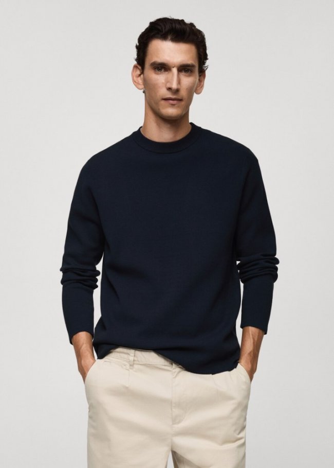 Mango Jersey punto medio regular fit - Azul marino oscuro