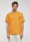 Mango Camiseta 100% algodón estampado pecho - Mostaza