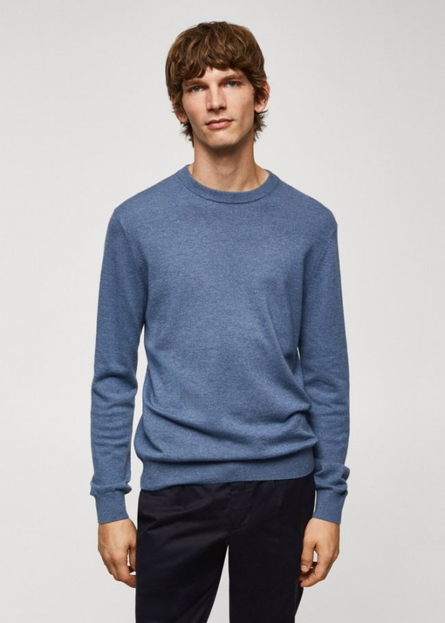 Mango Jersey punto fino mezcla de lana - Azul porcelana