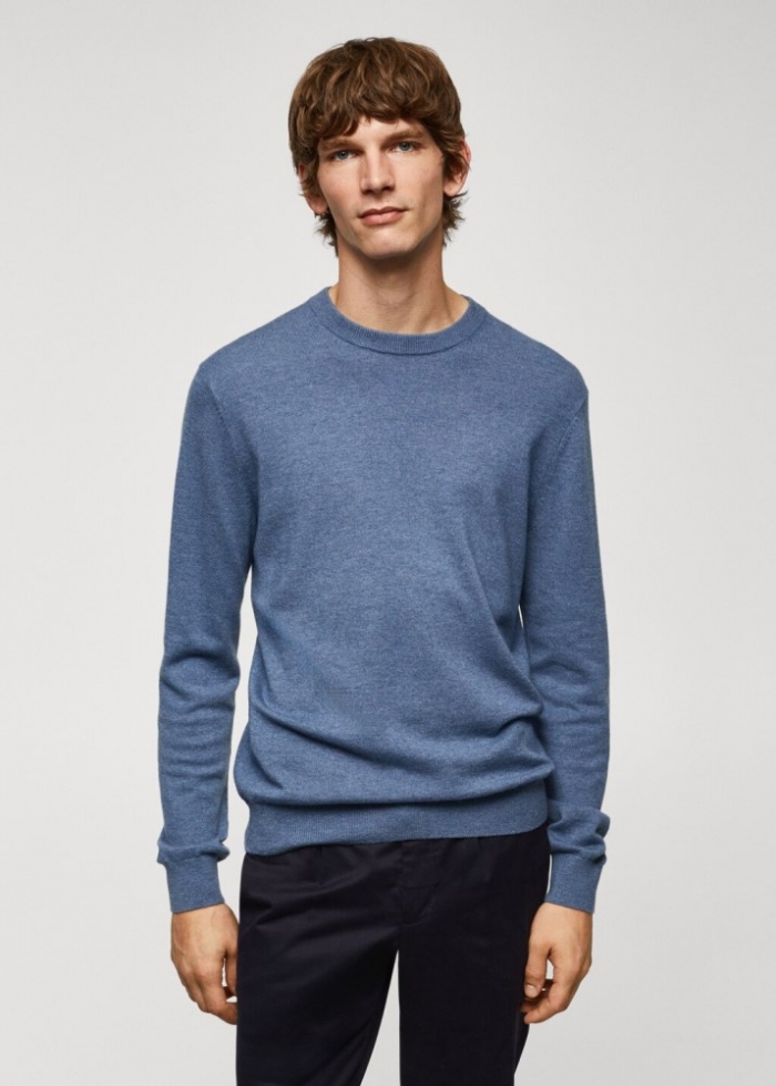 Mango Jersey punto fino mezcla de lana - Azul porcelana