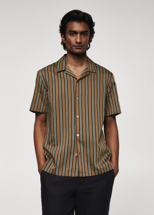 Mango Camisa regular fit cuello bowling - Marrón