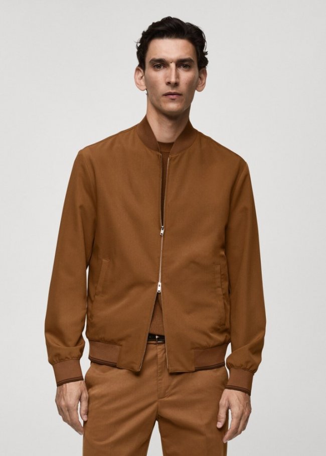 Mango Chaqueta bomber tejido comfort stretch - Marrón tabaco