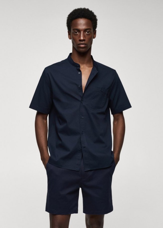 Mango Camisa 100% algodón cuello mao - Azul marino