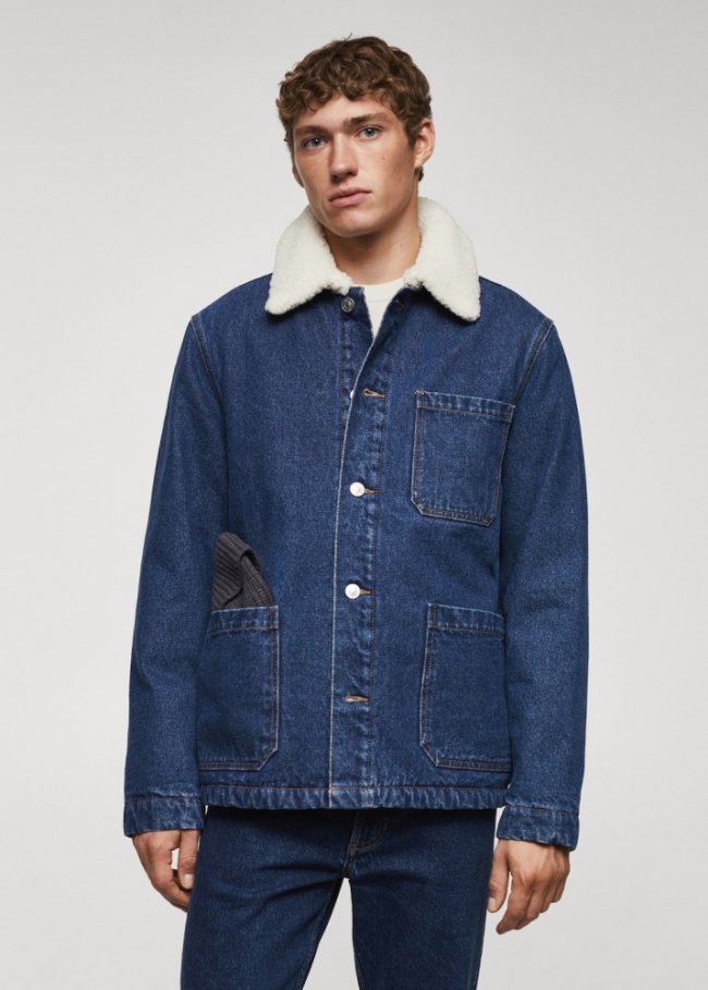 Mango Chaqueta denim borreguito - Azul oscuro