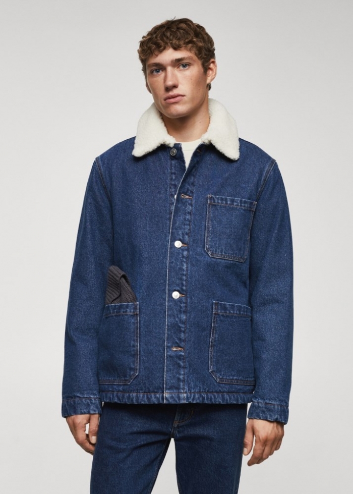 Mango Chaqueta denim borreguito - Azul oscuro