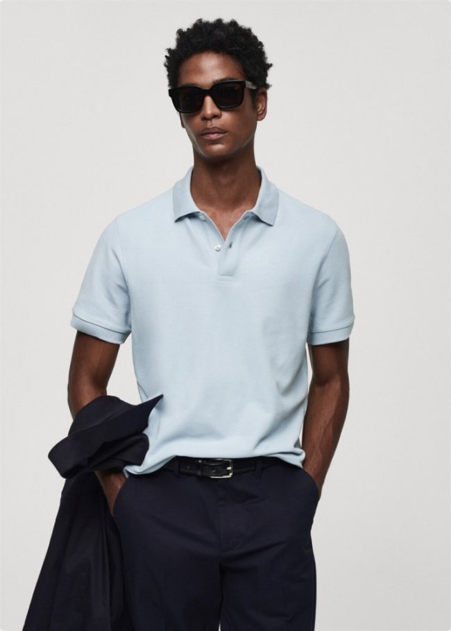Mango Polo 100% algodón pique - Azul celeste