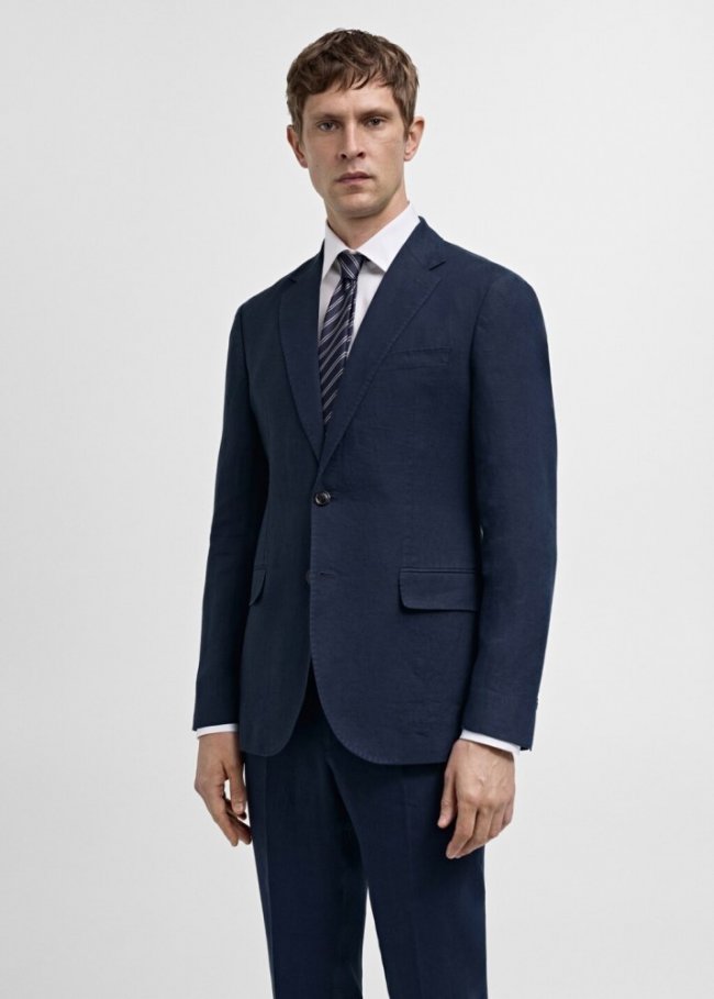 Mango Americana traje slim fit 100% lino - Azul marino oscuro