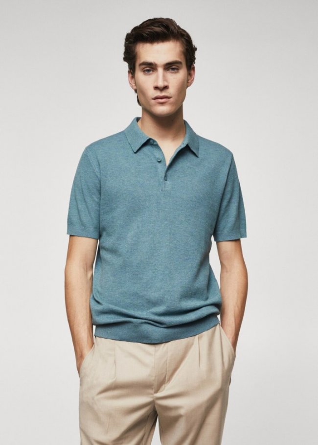 Mango Polo punto algodón - Verde agua