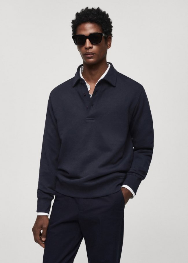 Mango Sudadera polo algodón - Azul marino oscuro