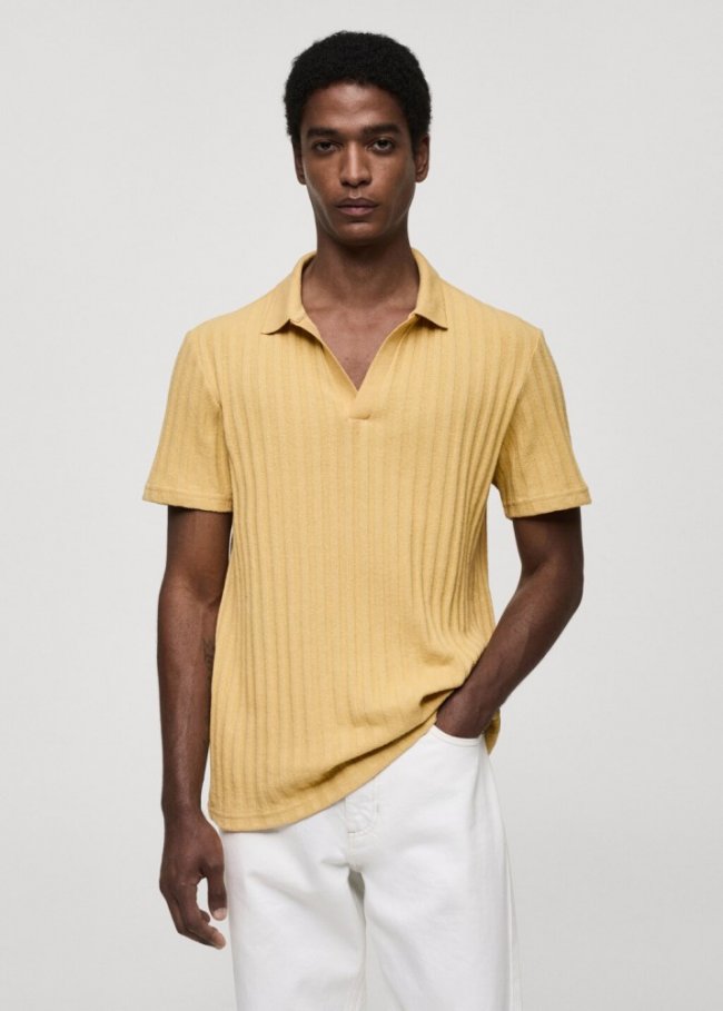 Mango Polo regular fit algodón canalé - Amarillo