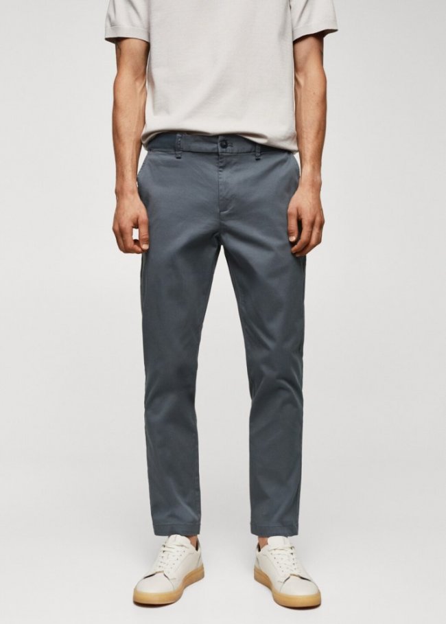 Mango Pantalón algodón tapered crop - Azul indigo