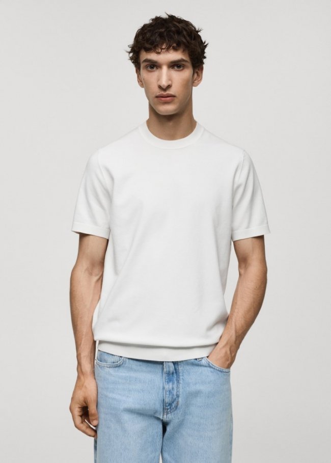 Mango Camiseta punto fino - Blanco