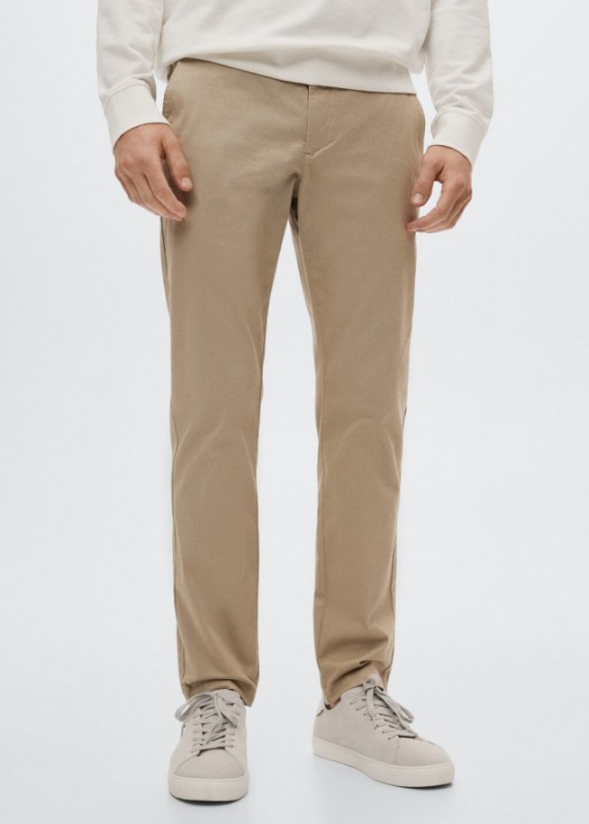 Mango Pantalón algodón tapered crop - Beige