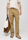 Mango Pantalón algodón lino cargo - Marrón medio