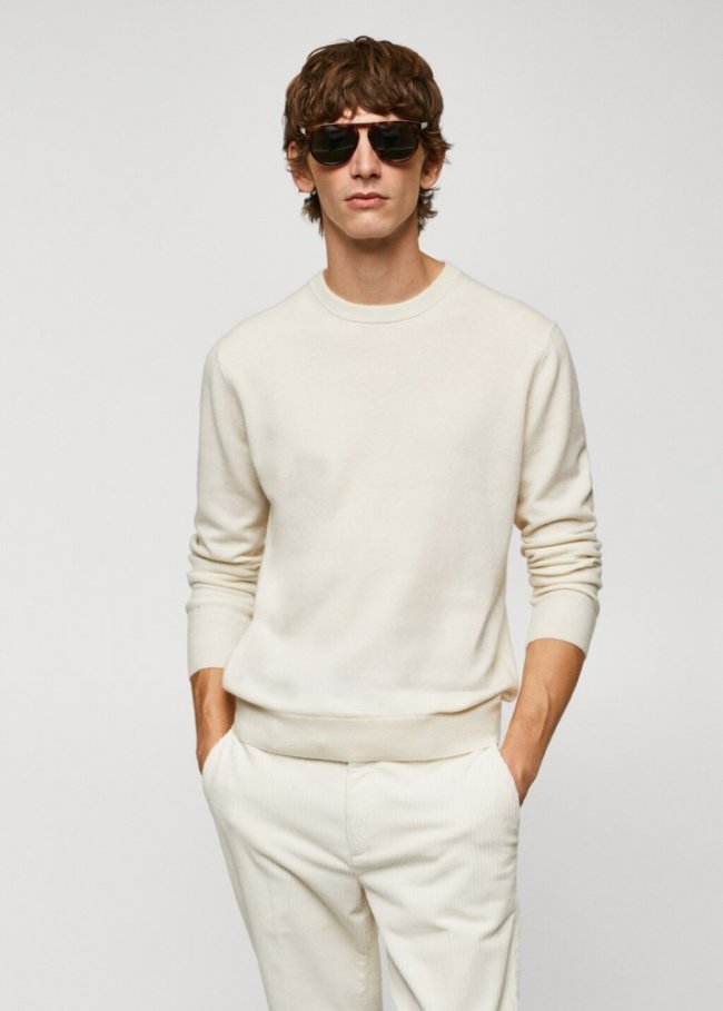 Mango Jersey punto fino mezcla de lana - Blanco roto