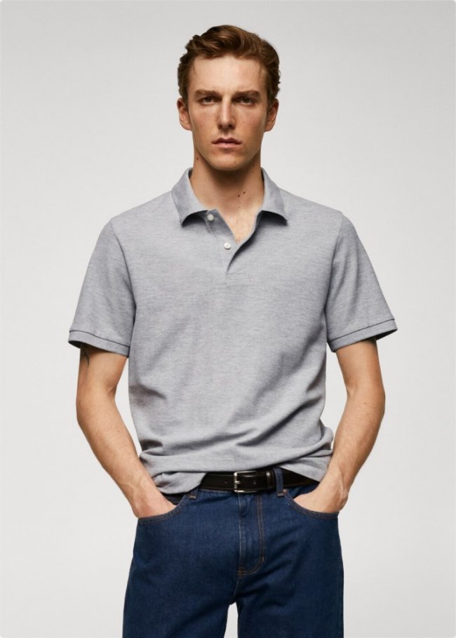 Mango Polo 100% algodón pique - Gris claro vigoré