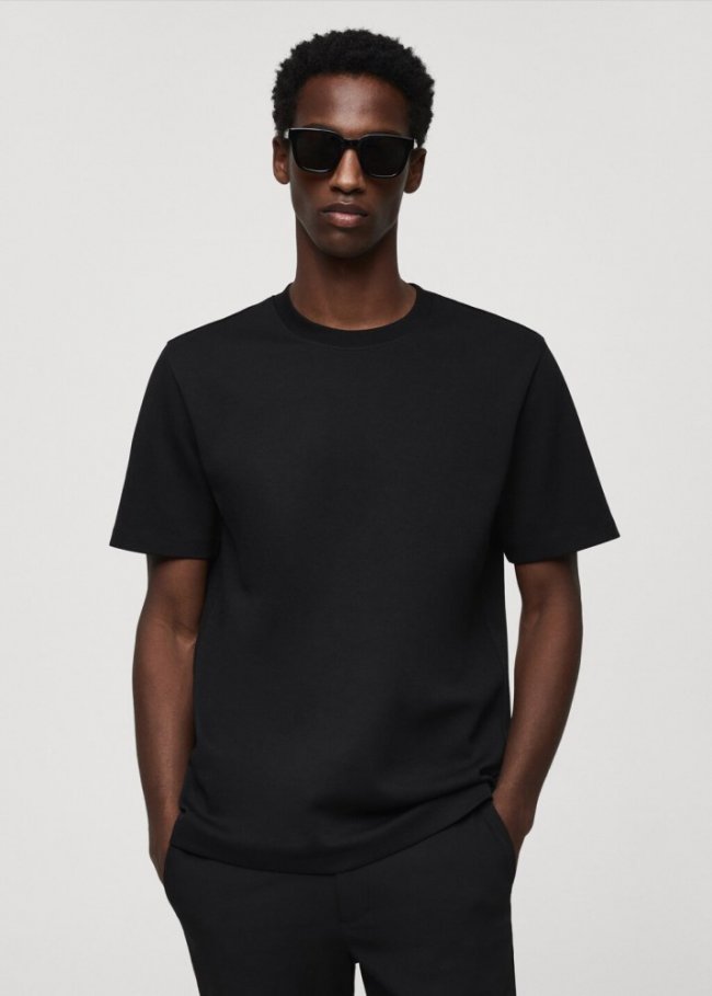 Mango Camiseta algodón transpirable - Negro