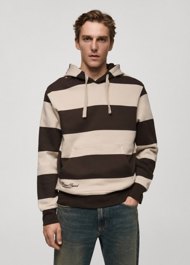Mango Sudadera rayas capucha - Chocolate