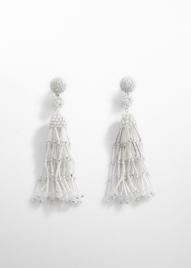 Mango Pendientes largos cristales - Plata
