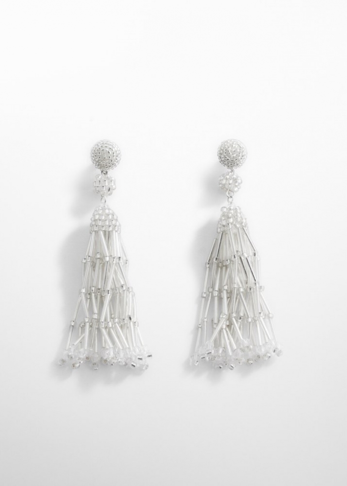 Mango Pendientes largos cristales - Plata