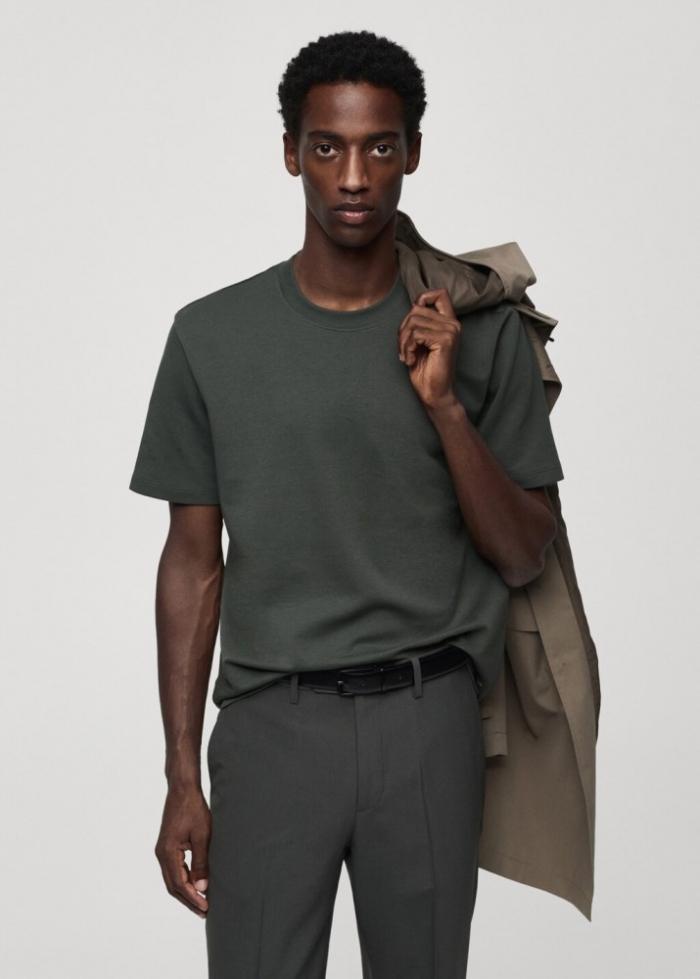 Mango Camiseta algodón transpirable - Verde