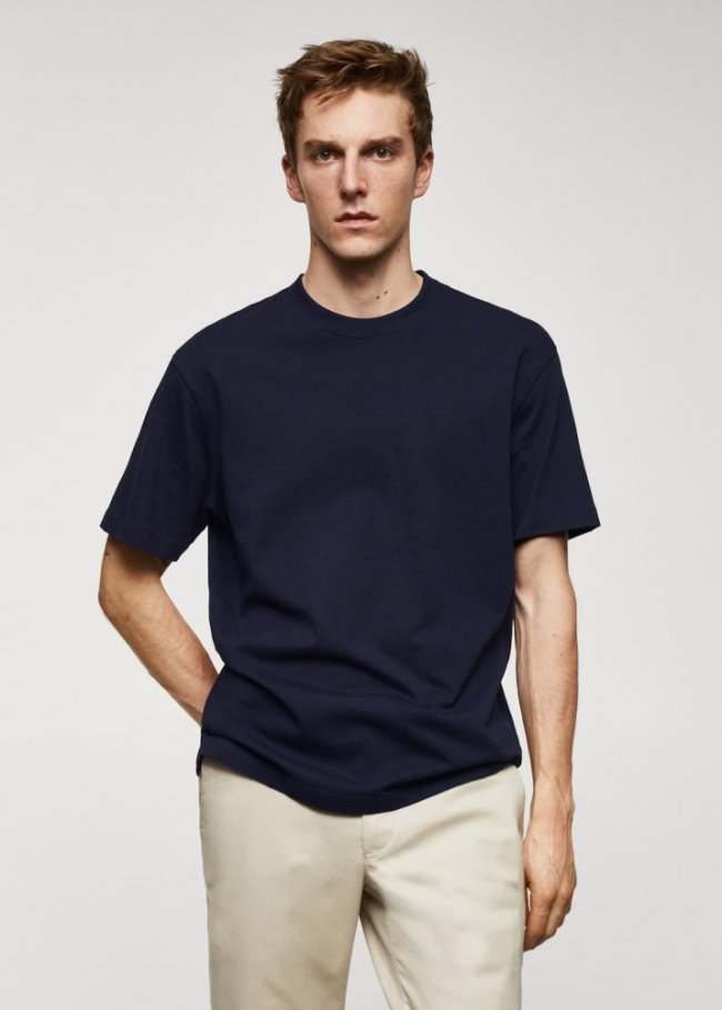 Mango Camiseta básica 100% algodón relaxed fit - Azul marino