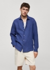 Mango Camisa classic fit 100% lino - Azul tinta