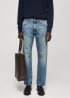 Mango Jeans straight fit lavado claro rotos - Azul medio vintage