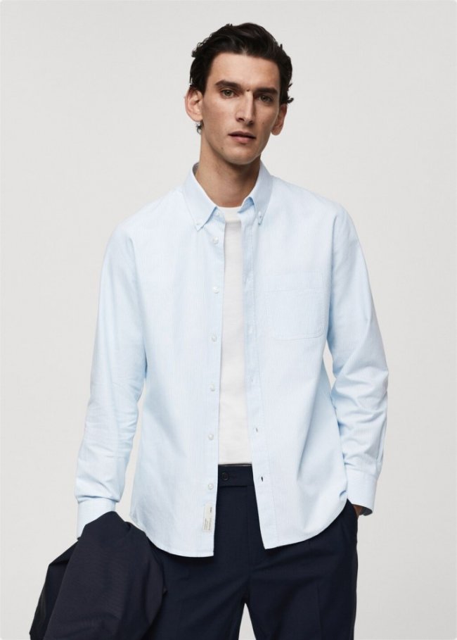Mango Camisa 100% algodón rayas kodak - Verde agua