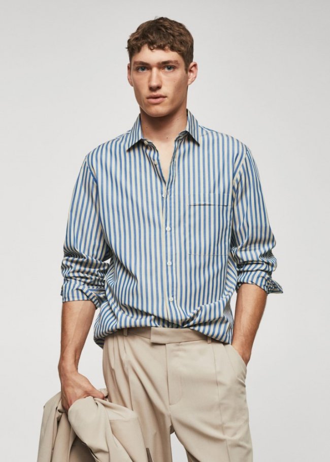 Mango Camisa rayas kodak 100% algodón - Azul celeste
