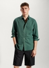 Mango Camisa regular fit lino algodón - Verde