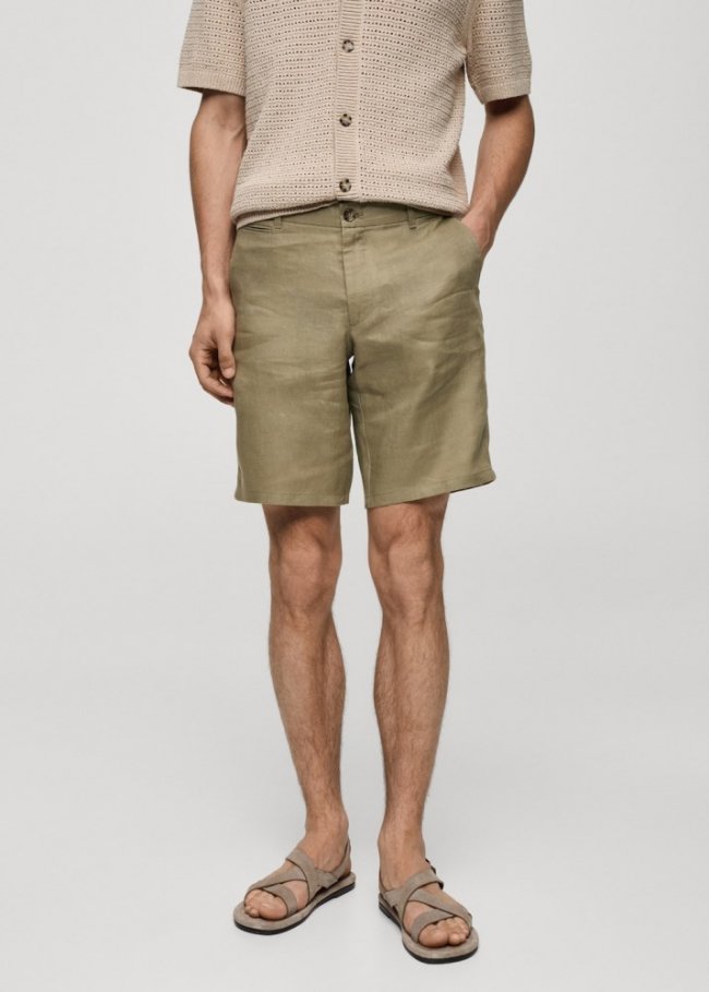 Mango Bermudas slim fit 100% lino - Khaki