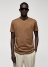 Mango Camiseta básica algodón cuello pico - Marrón