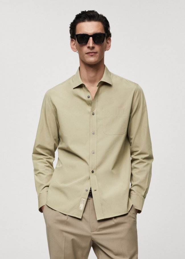 Mango Camisa popelín bolsillo - Khaki