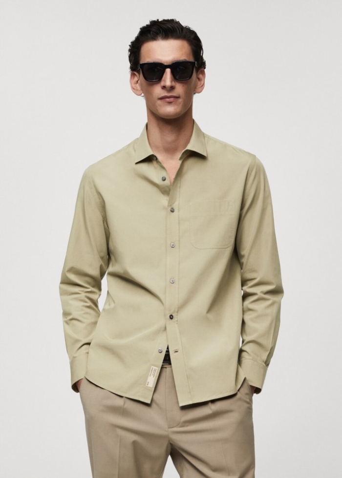 Mango Camisa popelín bolsillo - Khaki