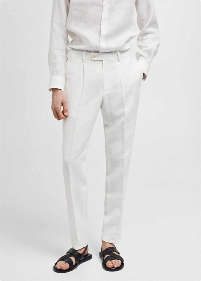 Mango Pantalón traje slim fit algodón lino - Blanco