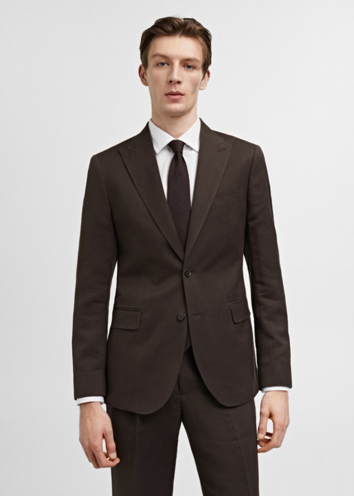 Mango Americana traje slim fit algodón lino - Marrón