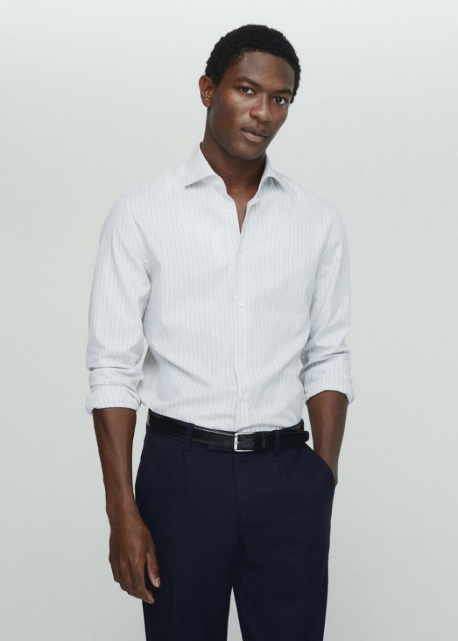 Mango Camisa estructura raya diplomática - Gris