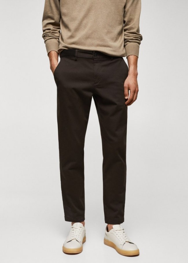 Mango Pantalón algodón tapered crop - Marrón medio