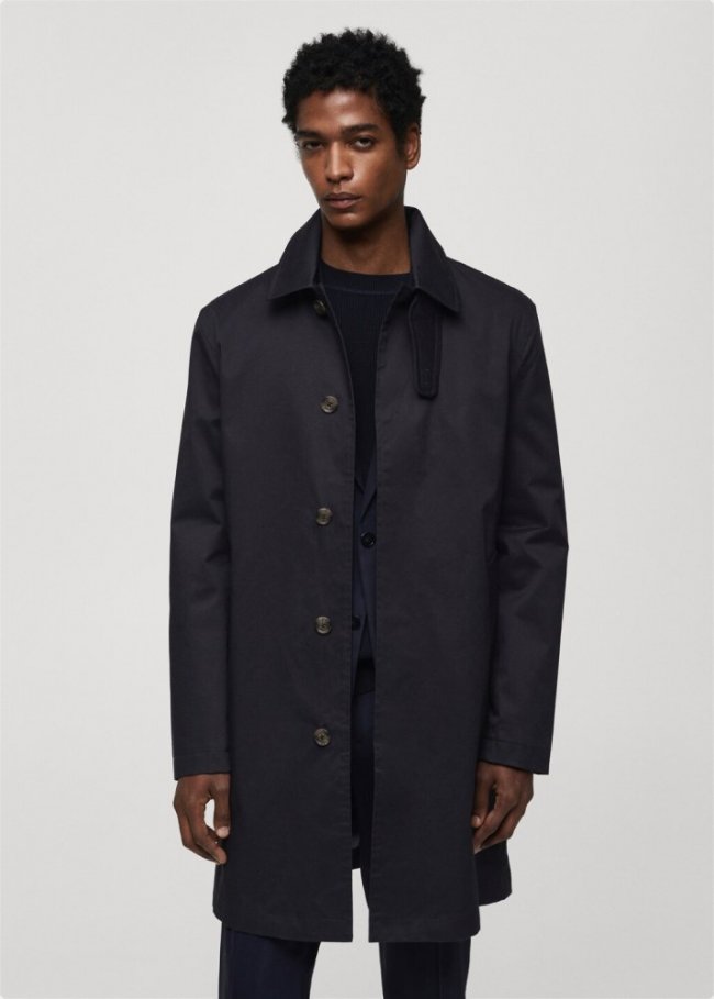 Mango Gabardina algodón detalle cuello - Azul marino oscuro