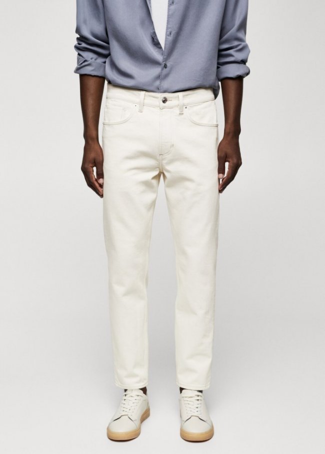 Mango Jeans Ben tapered cropped - Blanco roto