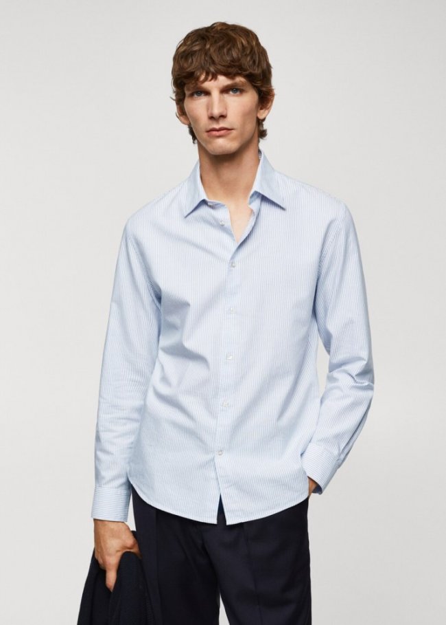 Mango Camisa slim fit algodón Oxford - Azul