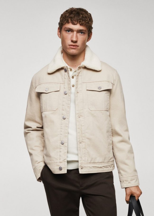 Mango Chaqueta denim borreguito - Beige